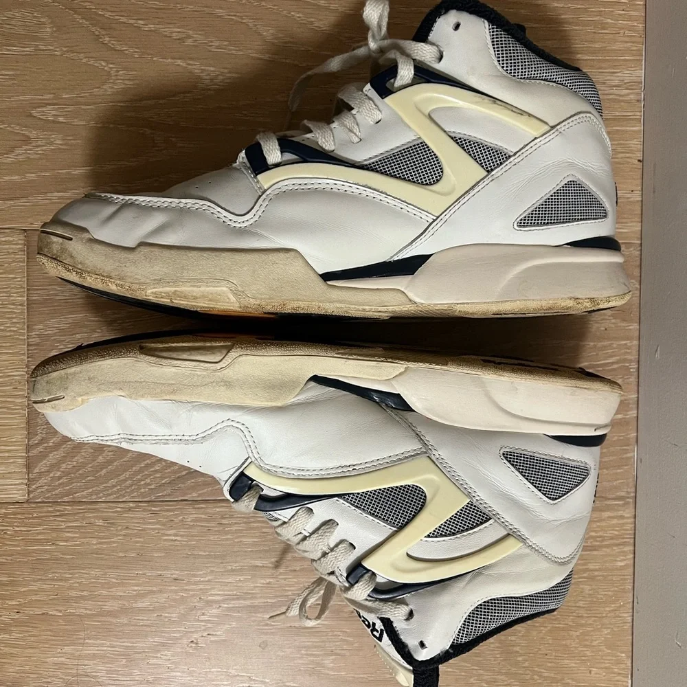 Reebok Men's White and Navy Sneakers with Orange Accents